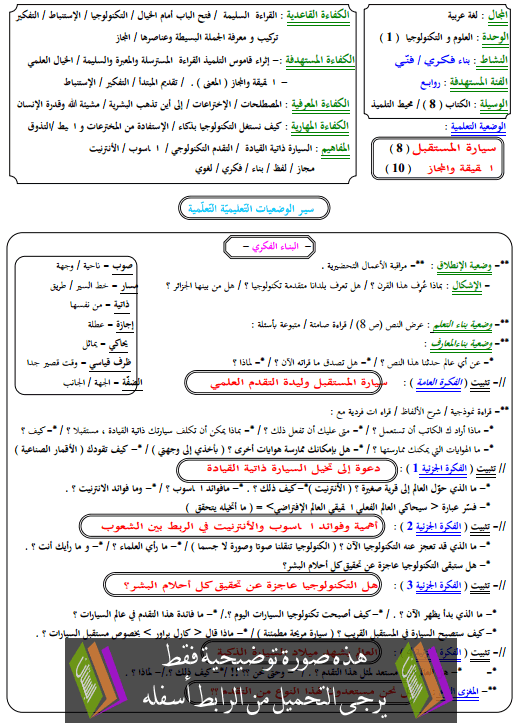 مذكرات مادة اللغة العربية الرابعة متوسط